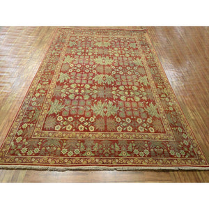 8'x10'2" Auburn Red, Original Mughal Design Agra, Zero Pile, 100% Wool, Hand Knotted, Vegetable Dyes, Oriental Rug FWR458076
