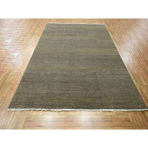 7'10"x10' Honey Brown, Modern Grass Design, Hand Knotted, Tone on Tone, Wool and Silk, Denser Weave, Lush and Plush, Borderless, Oriental Rug FWR458082