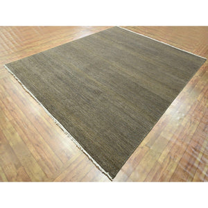 7'10"x10' Honey Brown, Modern Grass Design, Hand Knotted, Tone on Tone, Wool and Silk, Denser Weave, Lush and Plush, Borderless, Oriental Rug FWR458082