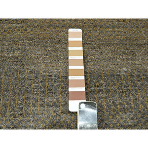 7'10"x10' Honey Brown, Modern Grass Design, Hand Knotted, Tone on Tone, Wool and Silk, Denser Weave, Lush and Plush, Borderless, Oriental Rug FWR458082