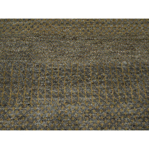 7'10"x10' Honey Brown, Modern Grass Design, Hand Knotted, Tone on Tone, Wool and Silk, Denser Weave, Lush and Plush, Borderless, Oriental Rug FWR458082