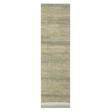 Load image into Gallery viewer, 2&#39;6&quot;x20&#39;4&quot; Ecru Brown, Modern Grass Design, Hand Knotted, Wool and Silk, Denser Weave, Tone on Tone, Lush and Plush, Borderless, XL Runner, Oriental Rug FWR458088