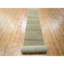 Load image into Gallery viewer, 2&#39;6&quot;x20&#39;4&quot; Ecru Brown, Modern Grass Design, Hand Knotted, Wool and Silk, Denser Weave, Tone on Tone, Lush and Plush, Borderless, XL Runner, Oriental Rug FWR458088