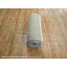 Load image into Gallery viewer, 2&#39;6&quot;x20&#39;4&quot; Ecru Brown, Modern Grass Design, Hand Knotted, Wool and Silk, Denser Weave, Tone on Tone, Lush and Plush, Borderless, XL Runner, Oriental Rug FWR458088
