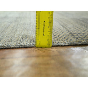 2'6"x20'4" Ecru Brown, Modern Grass Design, Hand Knotted, Wool and Silk, Denser Weave, Tone on Tone, Lush and Plush, Borderless, XL Runner, Oriental Rug FWR458088
