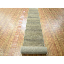 Load image into Gallery viewer, 2&#39;7&quot;x20&#39;4&quot; Khaki Brown, Modern Grass Design, Hand Knotted, Borderless, Denser Weave, Tone on Tone, Wool and Silk, Lush and Plush, XL Runner, Oriental Rug FWR458094