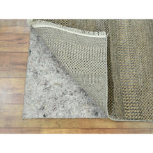 Load image into Gallery viewer, 2&#39;7&quot;x20&#39;4&quot; Khaki Brown, Modern Grass Design, Hand Knotted, Borderless, Denser Weave, Tone on Tone, Wool and Silk, Lush and Plush, XL Runner, Oriental Rug FWR458094
