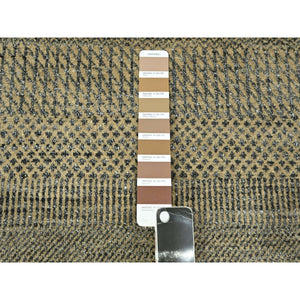 2'7"x20'4" Khaki Brown, Modern Grass Design, Hand Knotted, Borderless, Denser Weave, Tone on Tone, Wool and Silk, Lush and Plush, XL Runner, Oriental Rug FWR458094