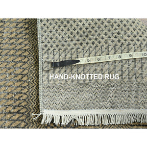 2'7"x20'4" Khaki Brown, Modern Grass Design, Hand Knotted, Borderless, Denser Weave, Tone on Tone, Wool and Silk, Lush and Plush, XL Runner, Oriental Rug FWR458094