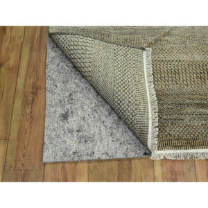 3'x21'10" Dark Vanilla Brown, Modern Grass Design, Wool and Silk, Hand Knotted, Borderless, Denser Weave, Tone on Tone, Lush and Plush, XL Runner, Oriental Rug FWR458100
