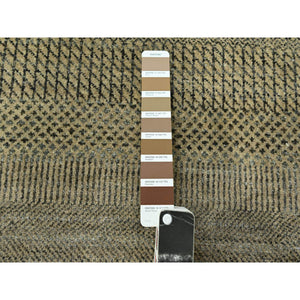 3'x21'10" Dark Vanilla Brown, Modern Grass Design, Wool and Silk, Hand Knotted, Borderless, Denser Weave, Tone on Tone, Lush and Plush, XL Runner, Oriental Rug FWR458100