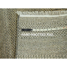 Load image into Gallery viewer, 3&#39;x21&#39;10&quot; Ecru Brown, Modern Grass Design, Hand Knotted, Borderless, Denser Weave, Tone on Tone, Wool and Silk, Lush and Plush, XL Runner, Oriental Rug FWR458106