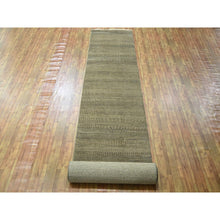 Load image into Gallery viewer, 3&#39;x21&#39;10&quot; Ecru Brown, Modern Grass Design, Hand Knotted, Borderless, Denser Weave, Tone on Tone, Wool and Silk, Lush and Plush, XL Runner, Oriental Rug FWR458106