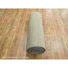 Load image into Gallery viewer, 3&#39;x21&#39;10&quot; Ecru Brown, Modern Grass Design, Hand Knotted, Borderless, Denser Weave, Tone on Tone, Wool and Silk, Lush and Plush, XL Runner, Oriental Rug FWR458106