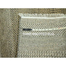 Load image into Gallery viewer, 3&#39;x21&#39;10&quot; Ecru Brown, Modern Grass Design, Hand Knotted, Borderless, Denser Weave, Tone On Tone, Wool And Silk, Lush And Plush, Xl Runner, Oriental Rug FWR458106