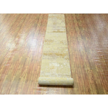 Load image into Gallery viewer, 2&#39;6&quot;x19&#39; Parchment White &amp; Brown, Modern Abstract Design with Natural Colors, Wool and Silk, Hand Knotted, XL Runner, Oriental Rug FWR458112