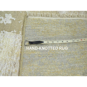 2'6"x19' Parchment White & Brown, Modern Abstract Design with Natural Colors, Wool and Silk, Hand Knotted, XL Runner, Oriental Rug FWR458112