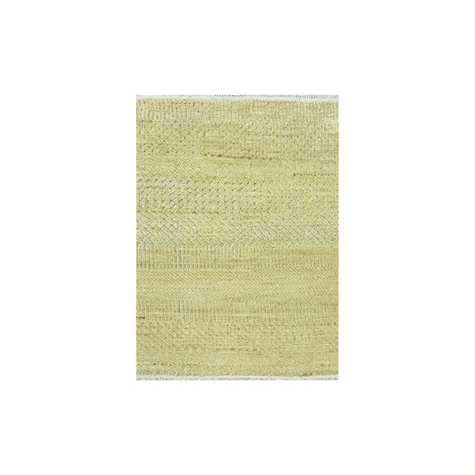 2'x2' Ecru Brown, Modern Grass Design, Wool and Silk, Hand Knotted, Denser Weave, Tone on Tone, Lush and Plush, Sample, Mat, Square, Oriental Rug FWR458118