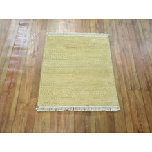 Load image into Gallery viewer, 2&#39;x2&#39; Ecru Brown, Modern Grass Design, Wool and Silk, Hand Knotted, Denser Weave, Tone on Tone, Lush and Plush, Sample, Mat, Square, Oriental Rug FWR458118