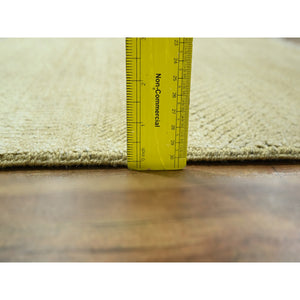 2'x2' Ecru Brown, Modern Grass Design, Wool and Silk, Hand Knotted, Denser Weave, Tone on Tone, Lush and Plush, Sample, Mat, Square, Oriental Rug FWR458118