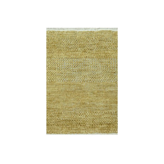 2'x2' Honey Brown, Modern Grass Design, Wool and Silk, Hand Knotted, Denser Weave, Tone on Tone, Lush and Plush, Sample, Mat, Square, Oriental Rug FWR458124