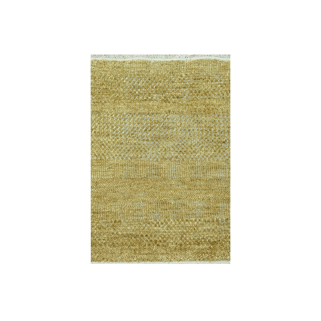 2'x2' Honey Brown, Modern Grass Design, Wool and Silk, Hand Knotted, Denser Weave, Tone on Tone, Lush and Plush, Sample, Mat, Square, Oriental Rug FWR458124