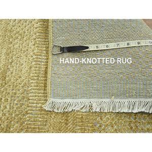 2'x2' Honey Brown, Modern Grass Design, Wool and Silk, Hand Knotted, Denser Weave, Tone on Tone, Lush and Plush, Sample, Mat, Square, Oriental Rug FWR458124