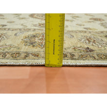 Load image into Gallery viewer, 5&#39;5&quot;x8&#39; Linen White, Agra with Ziegler Design, Colorful Leaf Pattern, Hand Knotted, Pure Wool, Zero Pile, Oriental Rug FWR458130