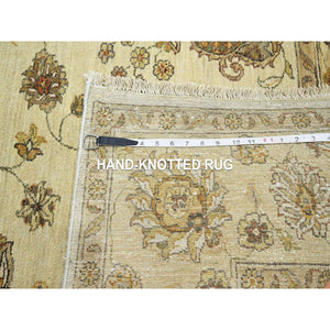 5'5"x8'1" Bone White, Agra with Ziegler Design, Colorful Leaf Pattern, Hand Knotted, 100% Wool, Zero Pile, Oriental Rug FWR458172