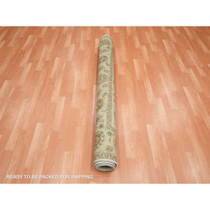 5'6"x8'1" Boulder Ivory, Agra with Ziegler Design, Colorful Leaf Pattern, Hand Knotted, 100% Wool, Zero Pile, Oriental Rug FWR458136