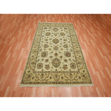 Load image into Gallery viewer, 5&#39;6&quot;x8&#39; Beige, Hand Knotted, Agra With Ziegler Design, Colorful Leaf Pattern, Pure Wool, Zero Pile, Oriental Rug FWR458142