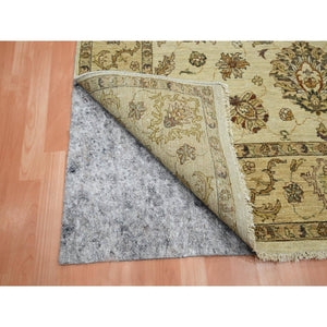 5'6"x8' Beige, Hand Knotted, Agra with Ziegler Design, Colorful Leaf Pattern, Pure Wool, Zero Pile, Oriental Rug FWR458142