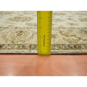 5'6"x8' Beige, Hand Knotted, Agra with Ziegler Design, Colorful Leaf Pattern, Pure Wool, Zero Pile, Oriental Rug FWR458142
