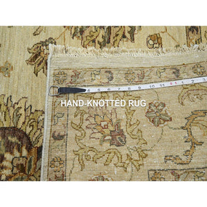 5'6"x8' Boulder Ivory, Agra with Ziegler Design, Colorful Leaf Pattern, Hand Knotted, Pure Wool, Zero Pile, Oriental Rug FWR458154