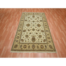 Load image into Gallery viewer, 5&#39;6&quot;x8&#39; Boulder Ivory, Agra With Ziegler Design, Colorful Leaf Pattern, Hand Knotted, Pure Wool, Zero Pile, Oriental Rug FWR458154