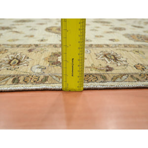 5'6"x8' Boulder Ivory, Agra with Ziegler Design, Colorful Leaf Pattern, Hand Knotted, Pure Wool, Zero Pile, Oriental Rug FWR458154