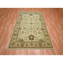 Load image into Gallery viewer, 5&#39;8&quot;x7&#39;10&quot; Parchment White, Agra with Ziegler Design, Colorful Leaf Pattern, Hand Knotted, Vegetable Dyes, Zero Pile, Pure Wool, Oriental Rug FWR458160