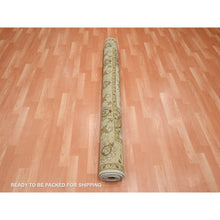 Load image into Gallery viewer, 5&#39;8&quot;x7&#39;10&quot; Parchment White, Agra with Ziegler Design, Colorful Leaf Pattern, Hand Knotted, Vegetable Dyes, Zero Pile, Pure Wool, Oriental Rug FWR458160