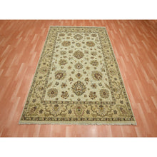 Load image into Gallery viewer, 5&#39;6&quot;x8&#39;1&quot; Linen White, Pure Wool, Agra with Ziegler Design, Colorful Leaf Pattern, Zero Pile, Hand Knotted, Oriental Rug FWR458166