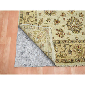 5'6"x8'1" Linen White, Pure Wool, Agra with Ziegler Design, Colorful Leaf Pattern, Zero Pile, Hand Knotted, Oriental Rug FWR458166