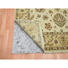 Load image into Gallery viewer, 5&#39;6&quot;x8&#39;1&quot; Linen White, Pure Wool, Agra With Ziegler Design, Colorful Leaf Pattern, Zero Pile, Hand Knotted, Oriental Rug FWR458166