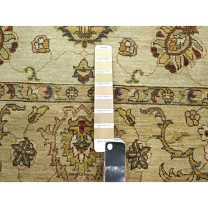 5'6"x8'1" Linen White, Pure Wool, Agra with Ziegler Design, Colorful Leaf Pattern, Zero Pile, Hand Knotted, Oriental Rug FWR458166
