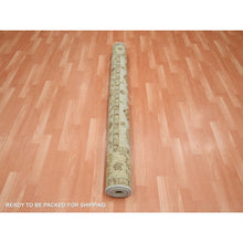 Load image into Gallery viewer, 5&#39;6&quot;x8&#39;1&quot; Linen White, Pure Wool, Agra with Ziegler Design, Colorful Leaf Pattern, Zero Pile, Hand Knotted, Oriental Rug FWR458166