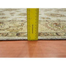 Load image into Gallery viewer, 5&#39;6&quot;x8&#39;1&quot; Linen White, Pure Wool, Agra with Ziegler Design, Colorful Leaf Pattern, Zero Pile, Hand Knotted, Oriental Rug FWR458166