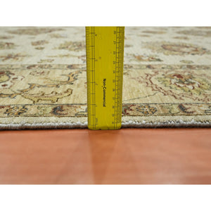 5'6"x8'1" Linen White, Pure Wool, Agra with Ziegler Design, Colorful Leaf Pattern, Zero Pile, Hand Knotted, Oriental Rug FWR458166