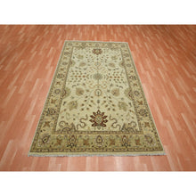 Load image into Gallery viewer, 5&#39;5&quot;x8&#39;1&quot; Bone White, Agra with Ziegler Design, Colorful Leaf Pattern, Hand Knotted, 100% Wool, Zero Pile, Oriental Rug FWR458172