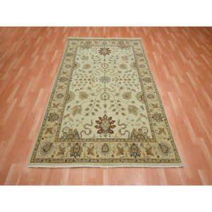 5'4"x8' Boulder White, Agra with Ziegler Design, Colorful Leaf Pattern, Pure Wool, Hand Knotted, Oriental Rug FWR458178