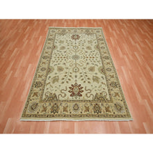 Load image into Gallery viewer, 5&#39;4&quot;x8&#39; Boulder White, Agra With Ziegler Design, Colorful Leaf Pattern, Pure Wool, Hand Knotted, Oriental Rug FWR458178