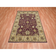Load image into Gallery viewer, 5&#39;1&quot;x6&#39;5&quot; Burgundy Red, Agra with Ziegler Design, Colorful Leaf Pattern, Hand Knotted, Pure Wool, Zero Pile, Oriental Rug FWR458184