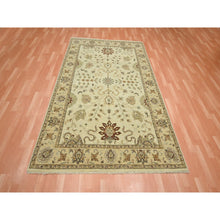 Load image into Gallery viewer, 5&#39;5&quot;x8&#39;4&quot; Parchment White, Hand Knotted, Agra With Ziegler Design, All Over Leaf Pattern, Pure Wool, Zero Pile, Oriental Rug FWR458190